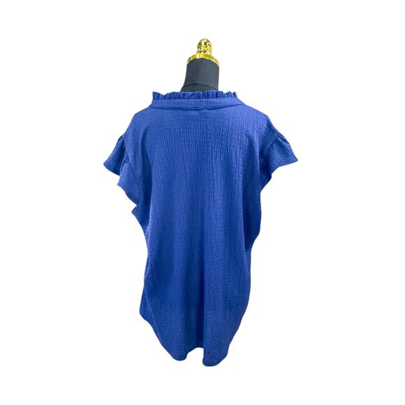 Sweet Rain Navy Blue Textured Flutter Sleeve V-Neck Blouse - 3XL - Picture 2 of 8